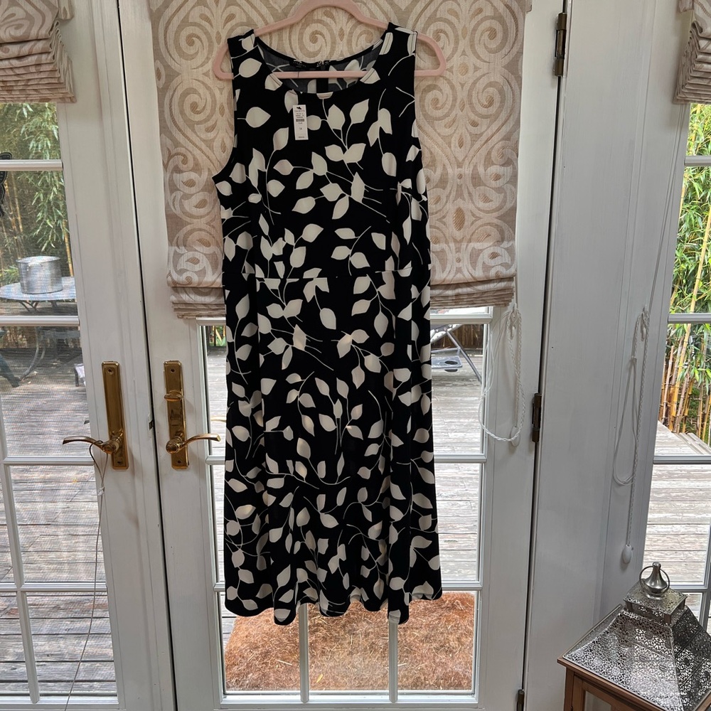 Talbots sleeveless black with cream leaves knit dress- final reduction